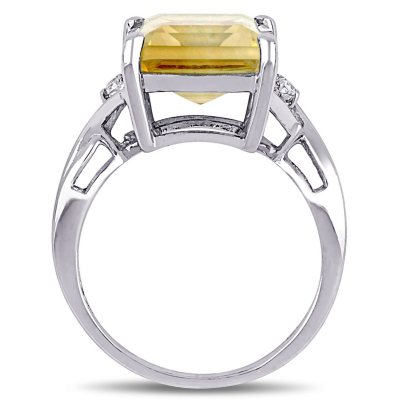 Emerald Cut Citrine and White Topaz Cocktail Ring in Sterling Silver