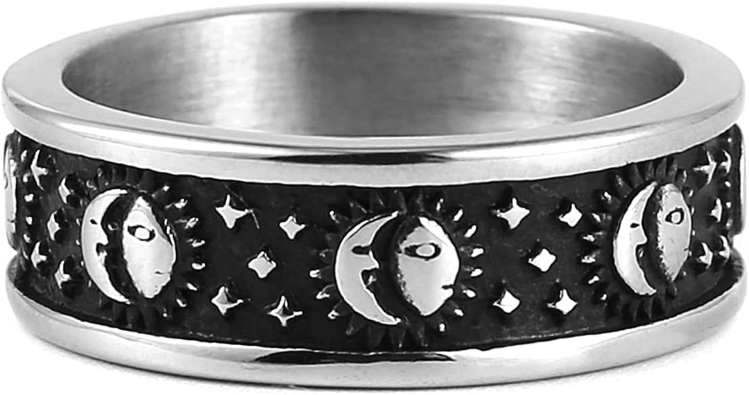 8Mm Moon Star Sun Statement Ring Stainless Steel Boho Jewelry for Women Men