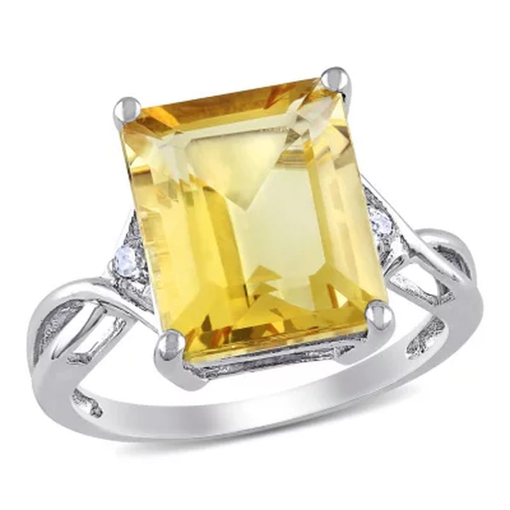 Emerald Cut Citrine and White Topaz Cocktail Ring in Sterling Silver