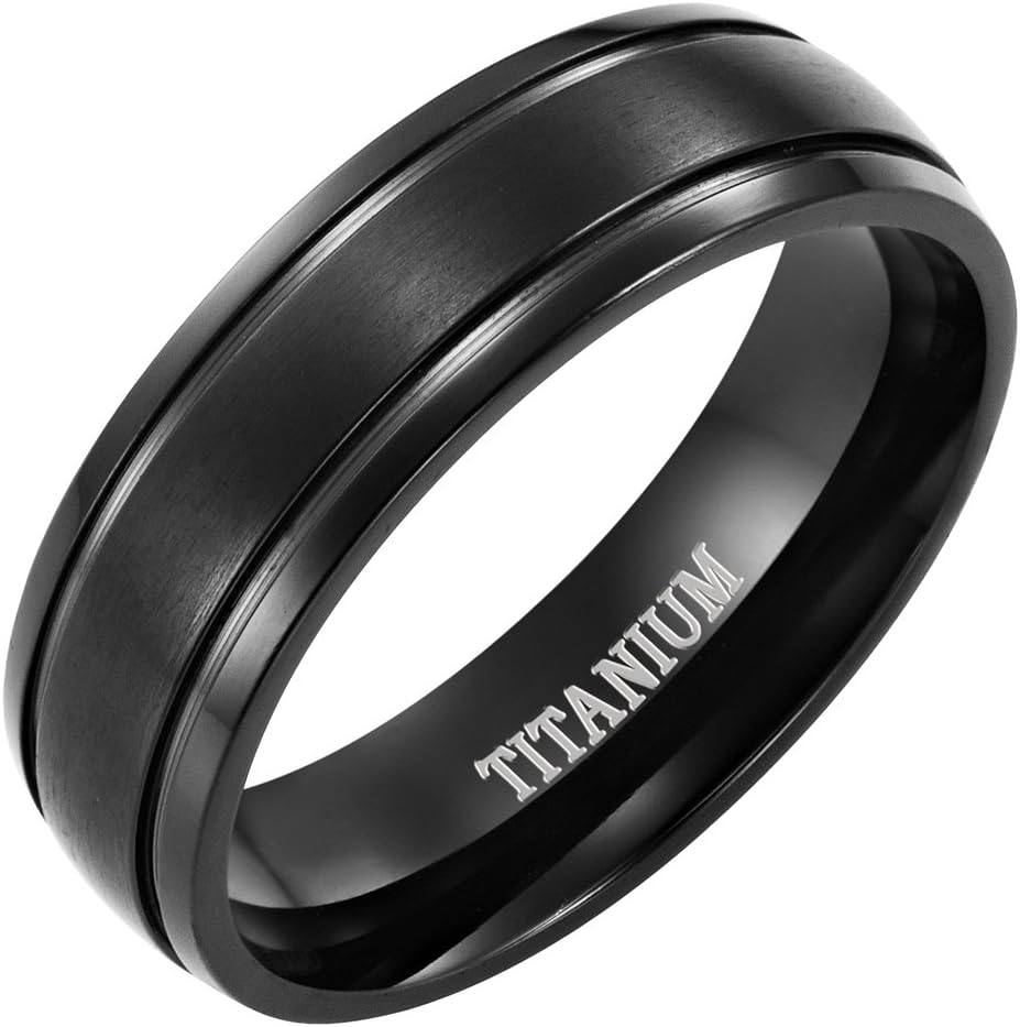 Eternal Love 7Mm Black Titanium Ring with CZ and I Love You Engraved in Velvet Gift Box