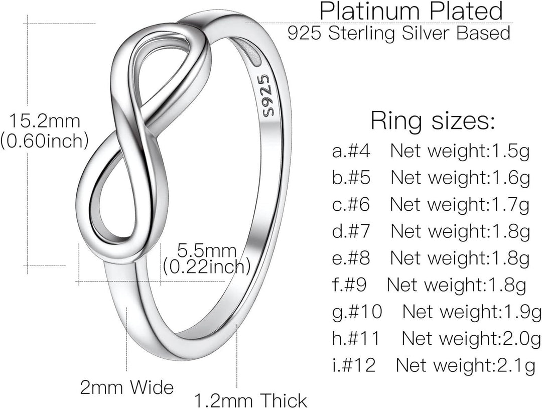 925 Sterling Silver High Polish Infinity Knot Rings, Engagement Wedding Band Cubic Zirconia Infinity Band Rings for Women (With Gift Box)