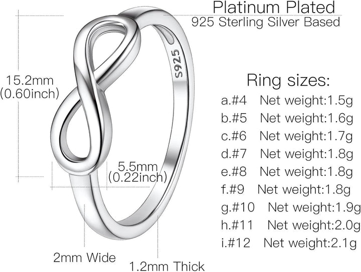 925 Sterling Silver High Polish Infinity Knot Rings, Engagement Wedding Band Cubic Zirconia Infinity Band Rings for Women (With Gift Box)