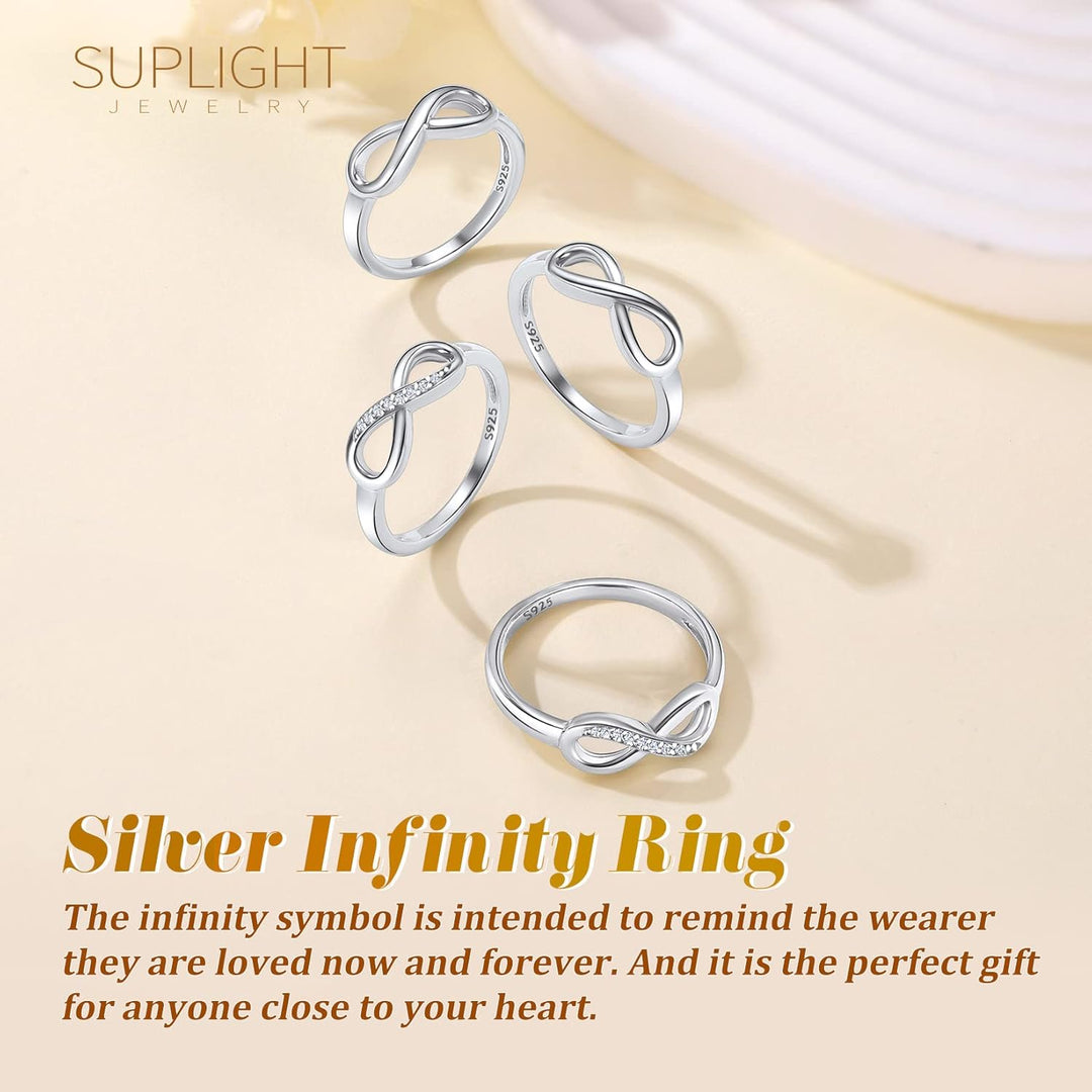 925 Sterling Silver High Polish Infinity Knot Rings, Engagement Wedding Band Cubic Zirconia Infinity Band Rings for Women (With Gift Box)