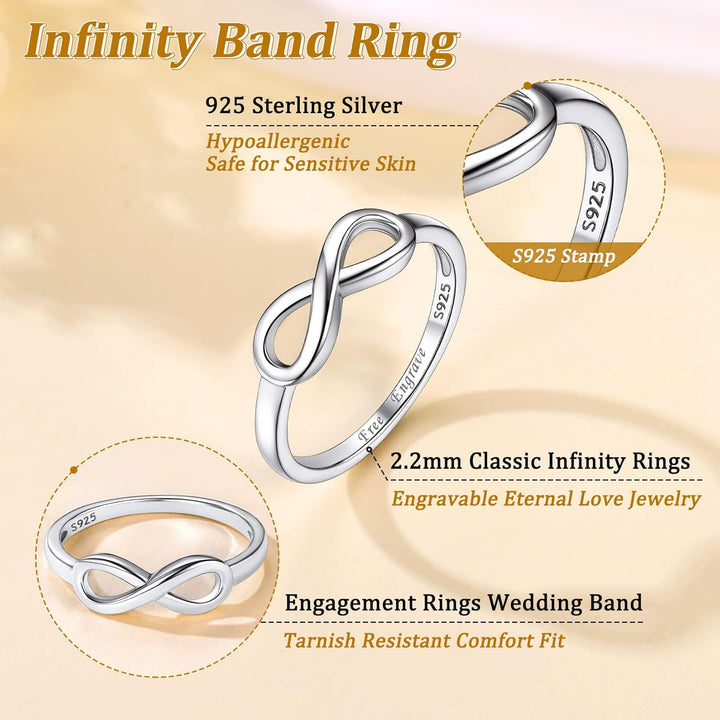 925 Sterling Silver High Polish Infinity Knot Rings, Engagement Wedding Band Cubic Zirconia Infinity Band Rings for Women (With Gift Box)