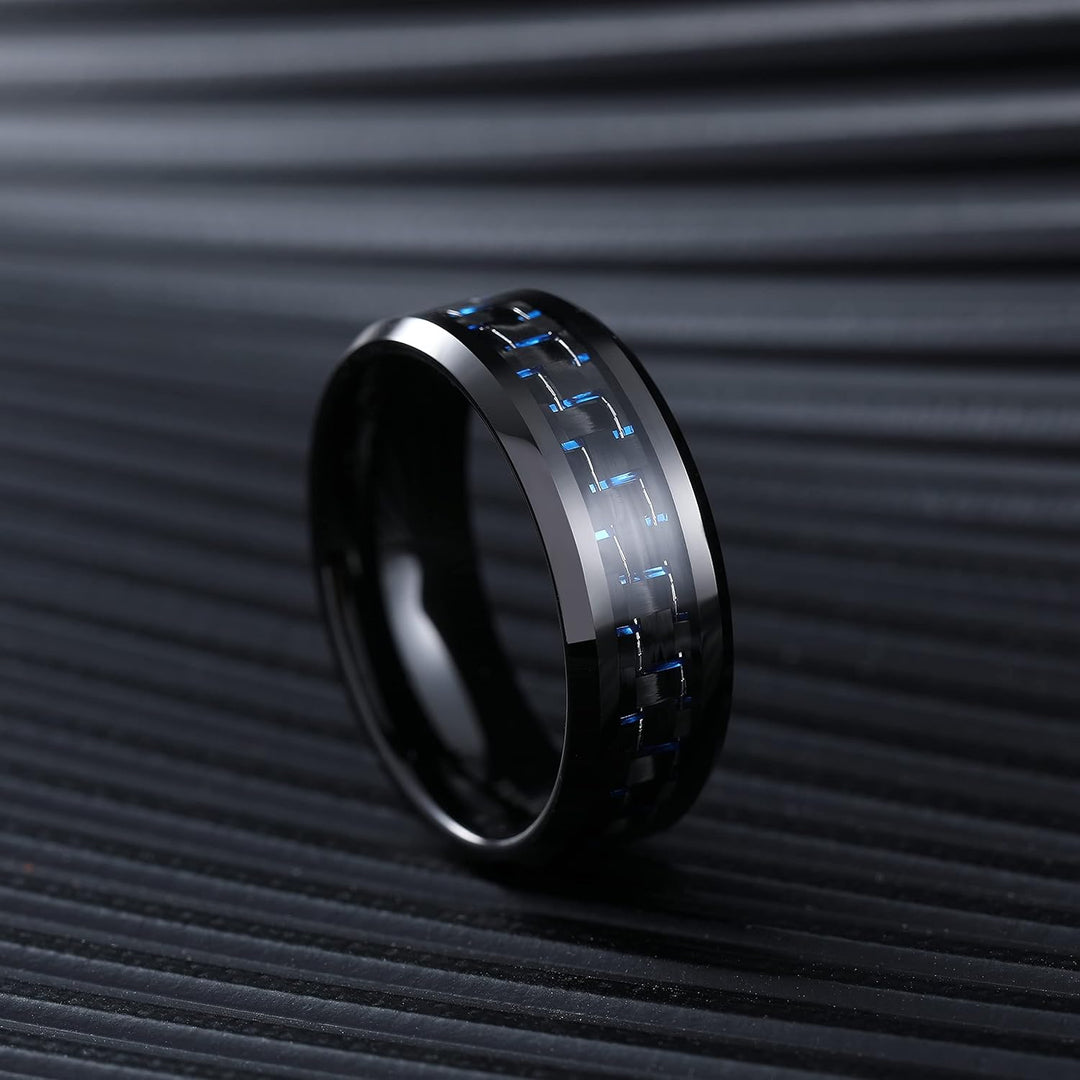 8Mm Tungsten Wedding Band Ring for Men Carbon Fiber Inlaid Carbide Ring Men'S Women'S Black/Red/Green/Blue/Silver/White/Yellow Band Polished Finish Edges Comfort Fit 6-15