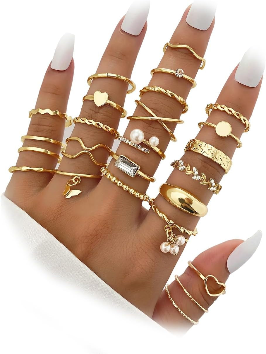 51 Pcs Gold Knuckle Rings Set for Women Girls Vintage Stackable Joint Finger Midi Rings Dainty Cubic Zirconia Crystal Simple Twist Hollow Cute Rings Pack Jewelry Gift
