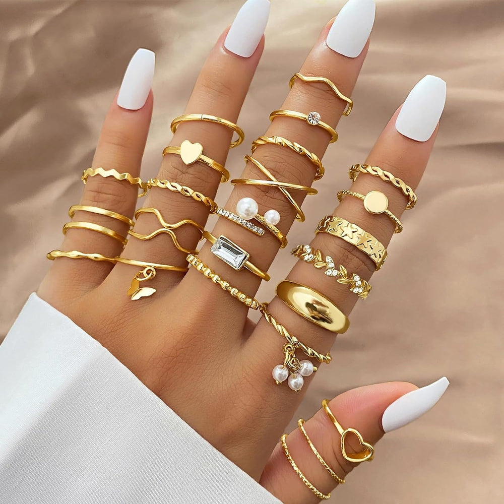 51 Pcs Gold Knuckle Rings Set for Women Girls Vintage Stackable Joint Finger Midi Rings Dainty Cubic Zirconia Crystal Simple Twist Hollow Cute Rings Pack Jewelry Gift