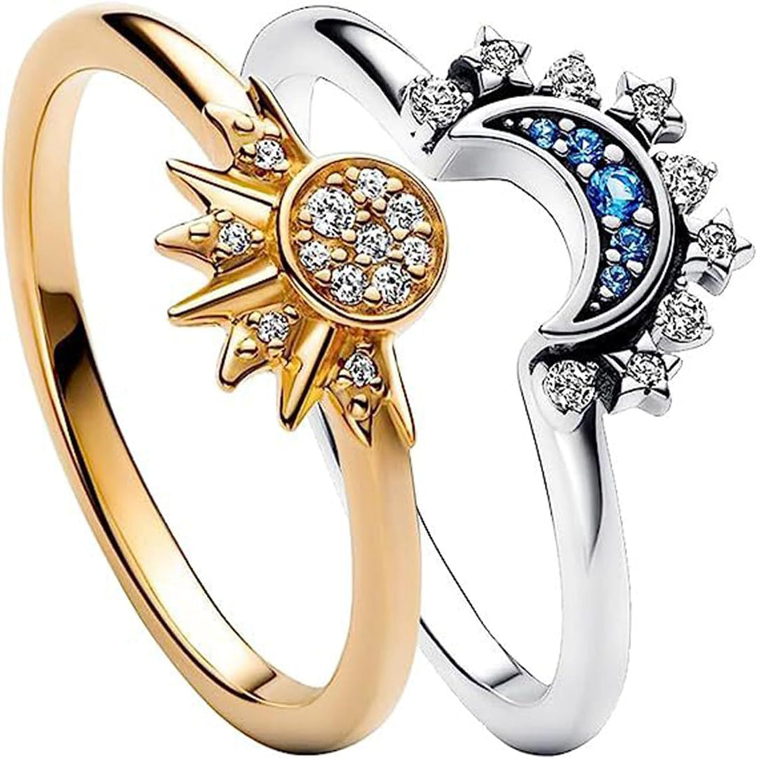 Pair of Celestial Sun and Moon Ring Set, Friendship Promise Matching Rings, Anniversary Birthday Gifts for Women