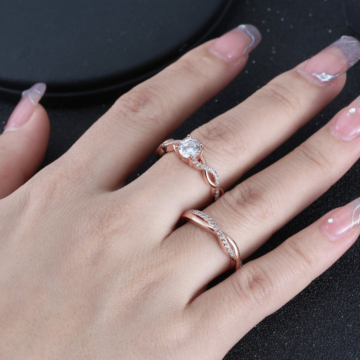 Queena Sterling Silver Rose Gold Wedding Ring Set for Women Cz Engagement Ring Eternity Band