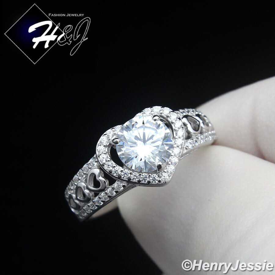 WOMEN SOLID 925 STERLING SILVER ICY CZ HEART SHAPE ETENITY ENGAGEMENT RING*SR223