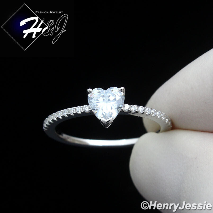 WOMEN SOLID 925 STERLING SILVER ICY BLING CZ HEART SHAPE ENGAGEMENT RING*SR211