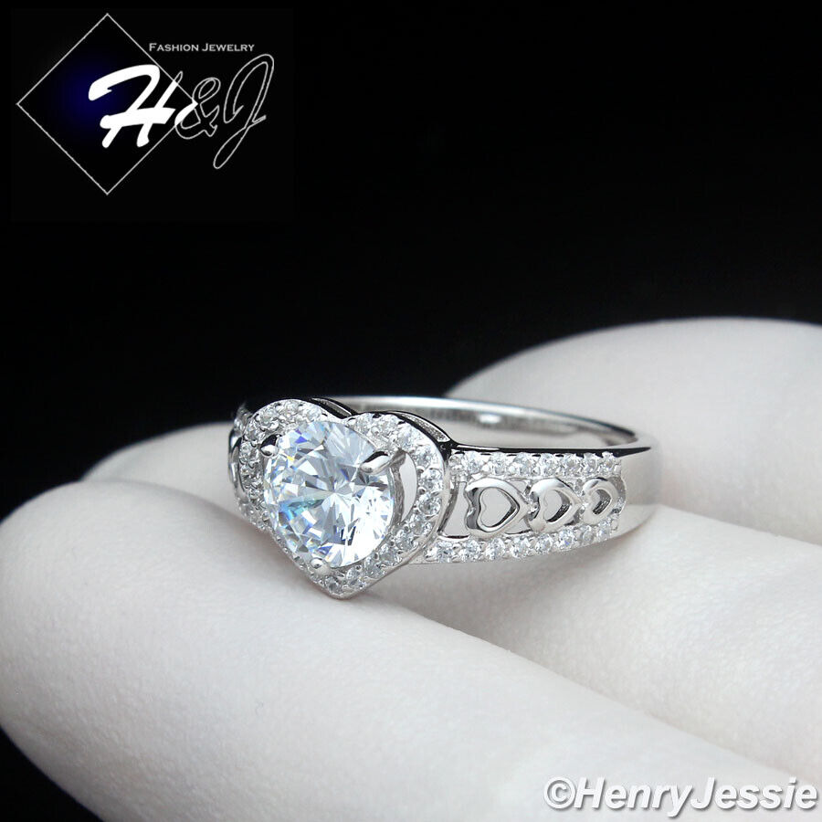 WOMEN SOLID 925 STERLING SILVER ICY CZ HEART SHAPE ETENITY ENGAGEMENT RING*SR223